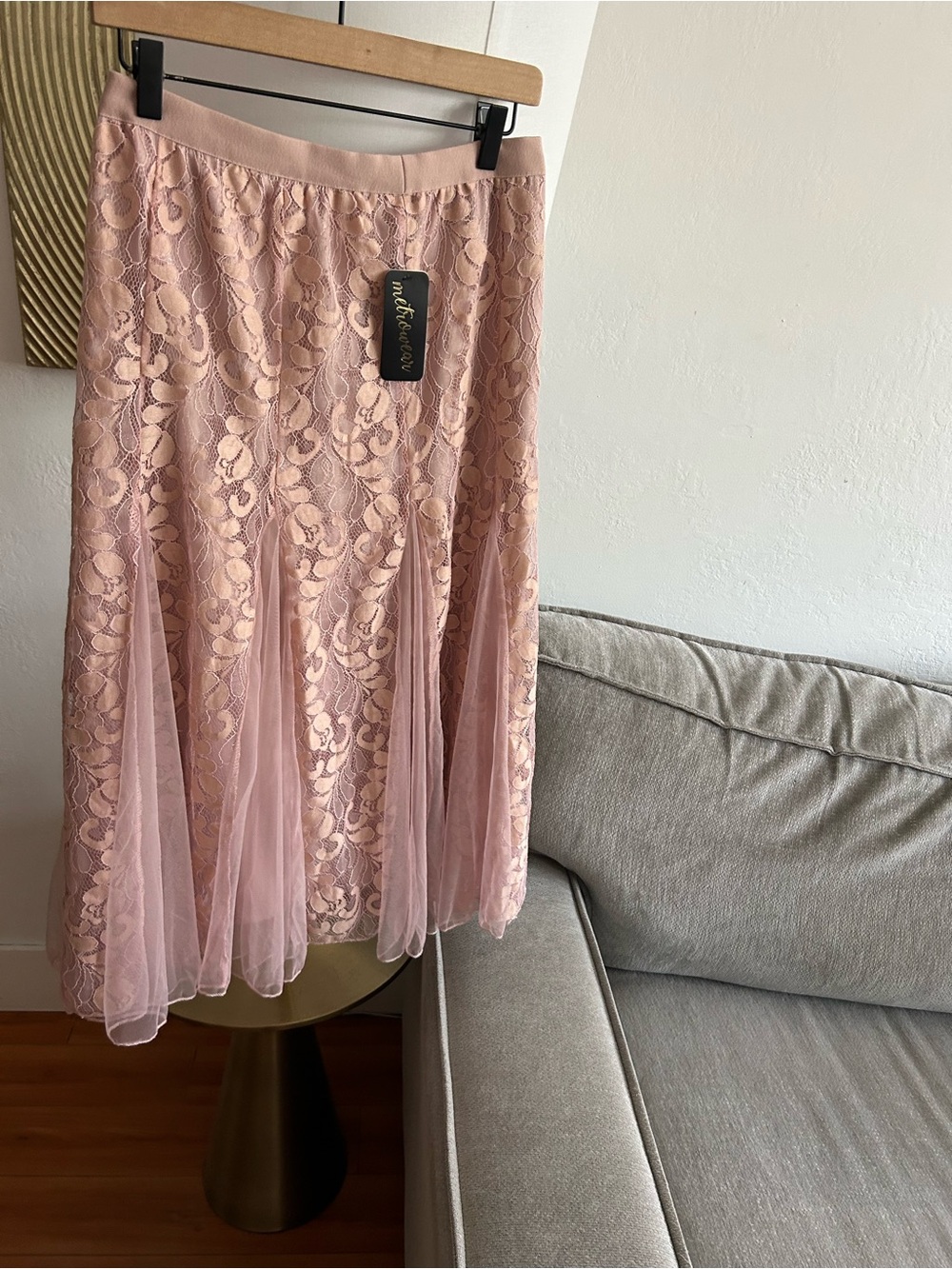 Metro Wear Cottagecore Lace  Tulle Midi Skirt Pink  Fairy Coquette Femenine M